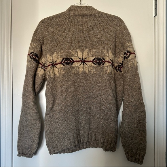Eddie Bauer Brown Lambswool Knit Sweater with Nordic Pattern - Picture 4 of 10